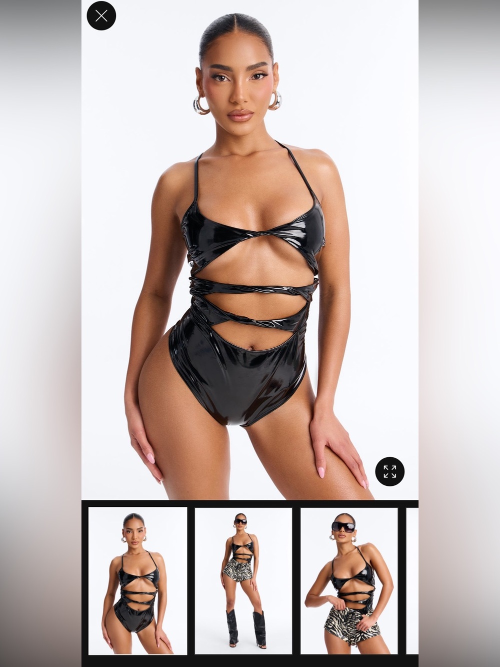 🔥Black Patent Cutout Strappy One-Piece Bodysuit